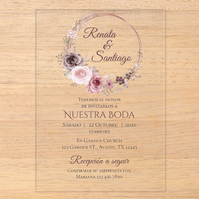 Boho Spanish Wedding Acrylic Invitation (Front)