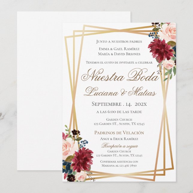 Boho Spanish Wedding Invitation (Front/Back)