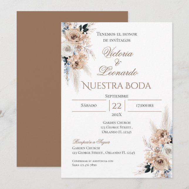 Boho Spanish Wedding Invitation (Front/Back)