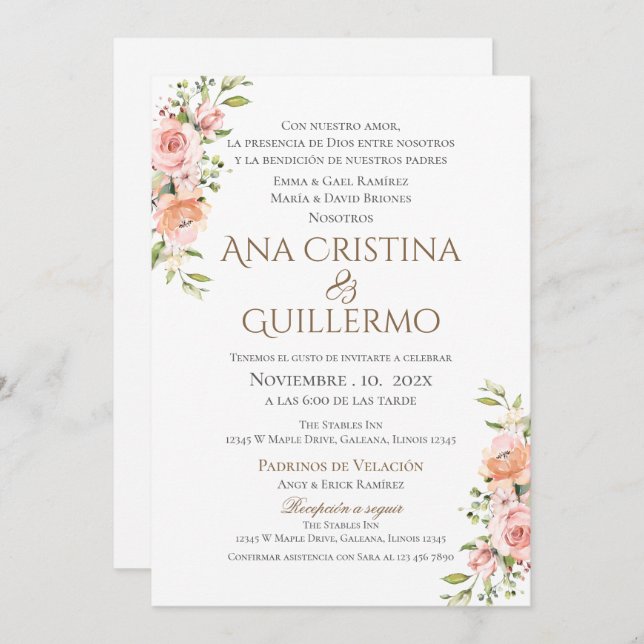Boho Spanish Wedding Invitation (Front/Back)