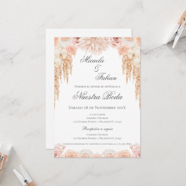 Boho Spanish Wedding Invitation (Front/Back In Situ)