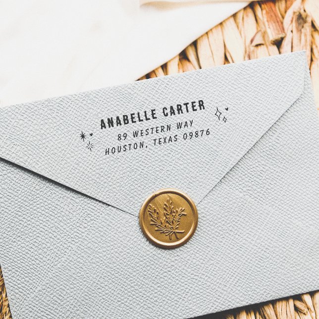 Boho Sparkles Handwriting Name & Return Address  Rubber Stamp (Rubber Stamp Mock-up)