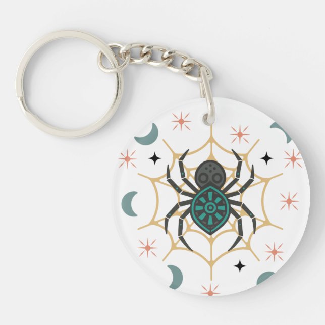 Boho Spider & Web Keychain – Tribal Style Line Art (Front)