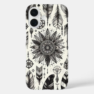 Boho Spirit – Hand-Drawn Feathers & Arrows Phone C iPhone 16 Case