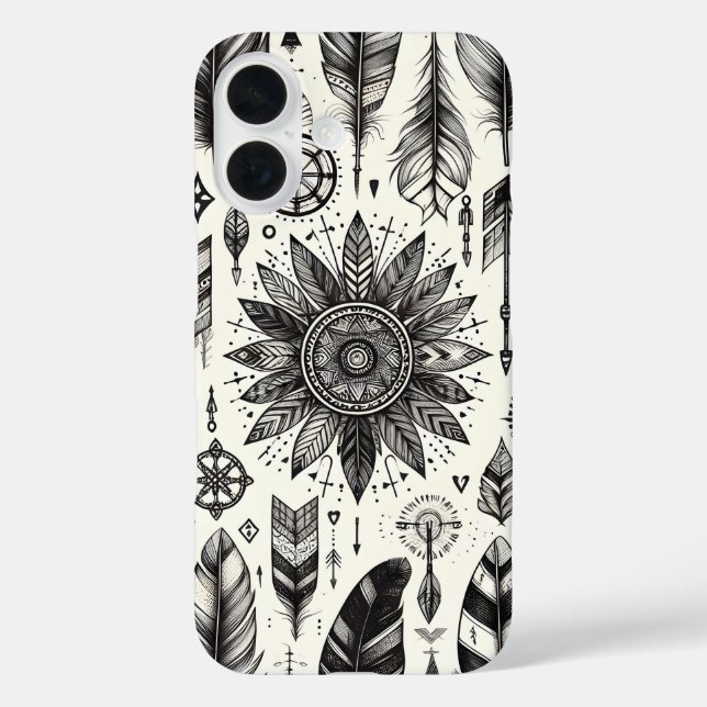 Boho Spirit – Hand-Drawn Feathers & Arrows Phone C Case-Mate iPhone Case (Back)