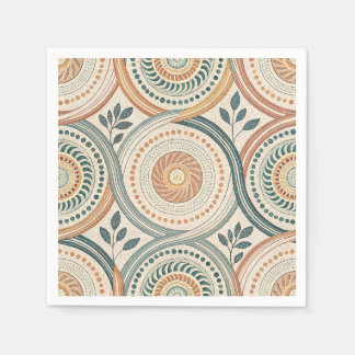 Boho Spiritual Circle Mandala & Botanical Leaf Art Napkin