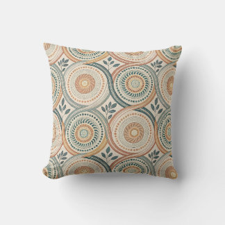 Boho Spiritual Circle Mandala & Botanical Leaf Art Throw Pillow