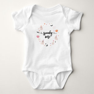 Boho Spooky One Halloween Cute Pink Ghost Baby Bodysuit
