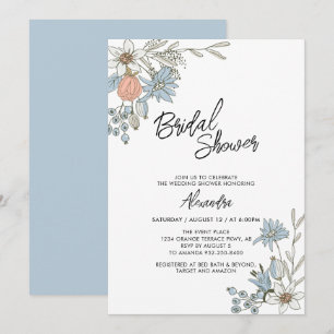 Boho Spring Blue Floral Bridal Brunch Shower Invit Invitation