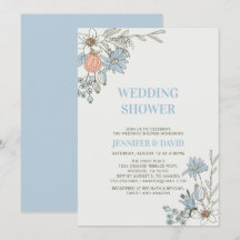 Boho Spring Blue Floral Couples Wedding Shower Inv