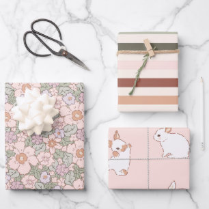 Boho Spring Bunny Botanical Wrapping Paper Sheet