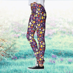 Boho Spring Colorful Watercolor Floral Purple Leggings
