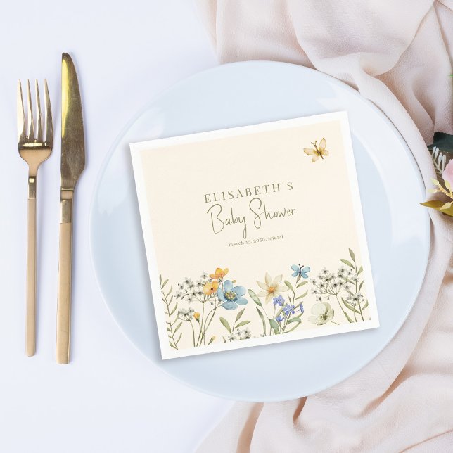Boho spring floral personalized baby shower napkin (Creator Uploaded)