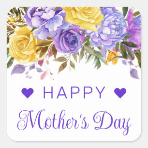 Boho Spring Flowers and Gold Bunnies Mother's Day Square Sticker