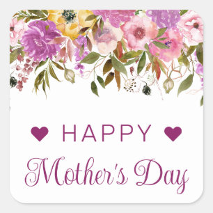 Boho Spring Flowers and Gold Bunnies Mother's Day Square Sticker