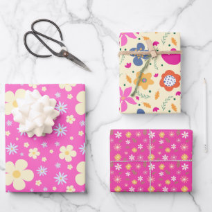 BOHO Spring Flowers Pastel Floral Pattern Wrapping Paper Sheet