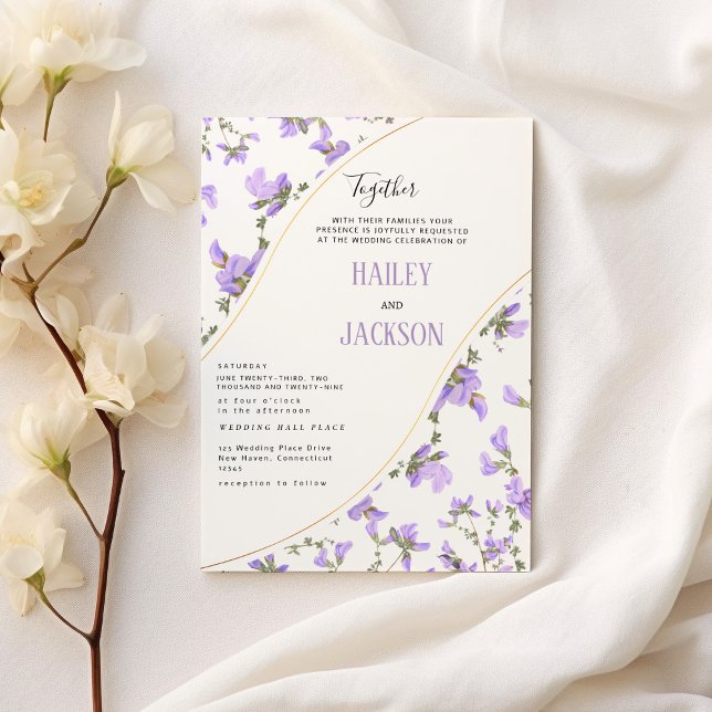 Boho spring lilac gold wildflower floral wedding invitation (Boho spring lilac gold wildflower floral wedding )