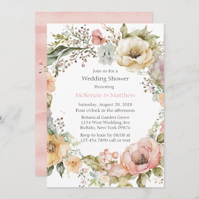 Boho Spring Pastel Peony Floral Wedding Shower Invitation (Front/Back)