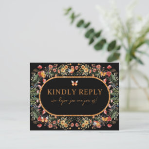 Boho Spring Watercolor Wildflowers Wedding RSVP Postcard