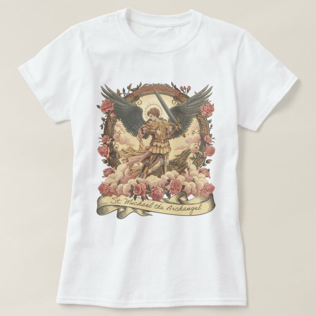 Boho St. Michael Archangel Traditional Catholic T-Shirt (Design Front)