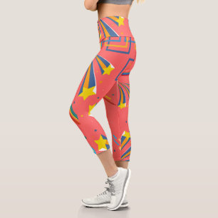 Boho star Chic modern mid century Pink Capri Leggings