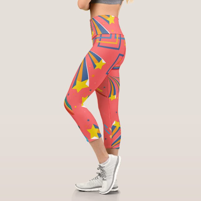 Boho star Chic modern mid century Pink Capri Leggings (Left)