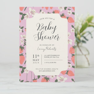 Boho Stawberry Floral Baby Shower Invitation