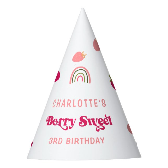 Boho Strawberry Berry Sweet Birthday  Party Hat (Front)