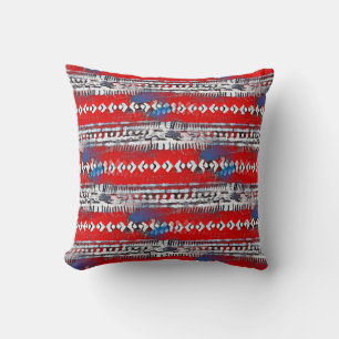 Boho Stripe 4th of July Red White and Blue Throw Pillow
