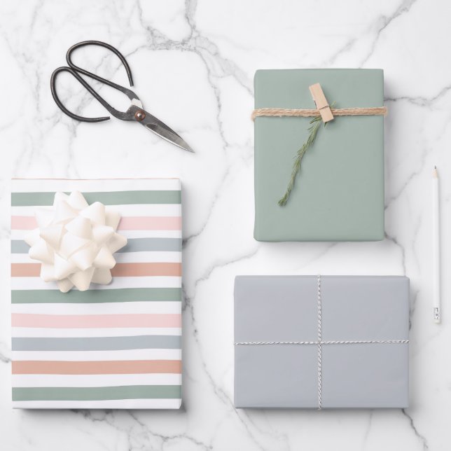 Boho Striped Birthday Boy Baby Shower Blue Green Wrapping Paper Sheet (Front)