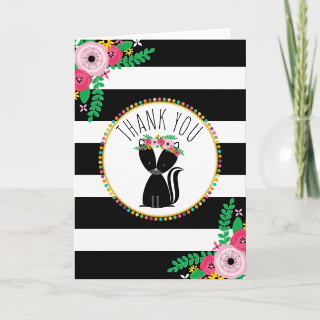 Boho Stripes Merci de Baby shower Skunk (Devant)