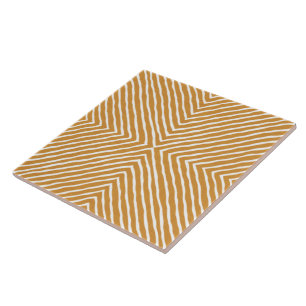 Boho Stripes Pattern (Gold and White) Tile