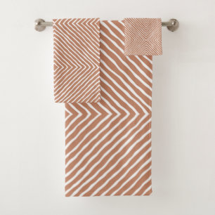 Boho Stripes Pattern (Terracotta and White) Bath Towel Set