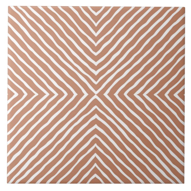Boho Stripes Pattern (Terracotta and White) Tile (Front)