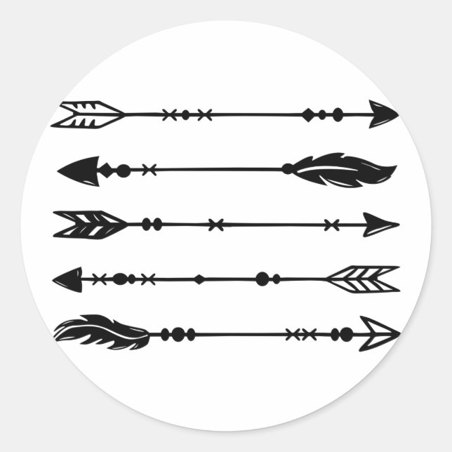 Boho Style Arrows Black & White Classic Round Sticker (Front)