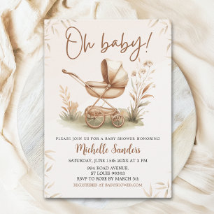 Boho Style Baby stroller neutral baby shower Invitation