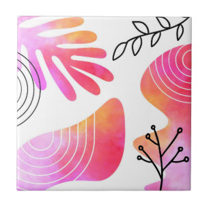 Boho Style Bohemian Minimalist Blob Shape Line Art Tile