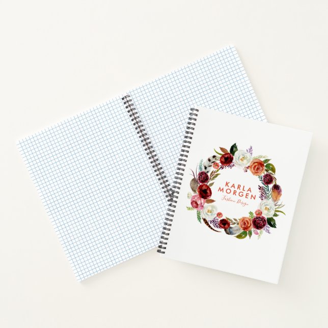 Boho style colourful flowers wreath notebook (Inside)