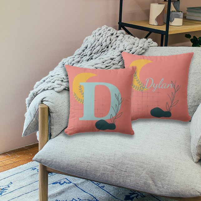 Boho Style Custom Monogram and Name Throw Pillow (Creator Uploaded)