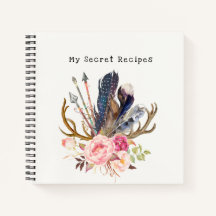 Boho Style customizable Recipes Spiral Notebook