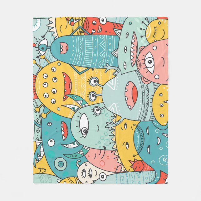 Boho style cute monsters, seamless. fleece blanket (Front)