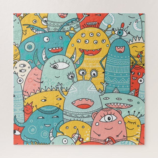 Boho style cute monsters, seamless. jigsaw puzzle (Vertical)