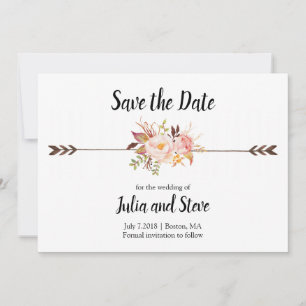Boho Style Elegant Watercolor Flowers Wedding Save The Date