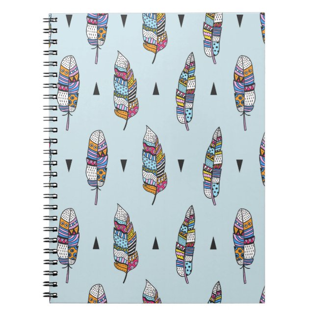 Boho Style Feather Hand Drawn Notebook (Front)