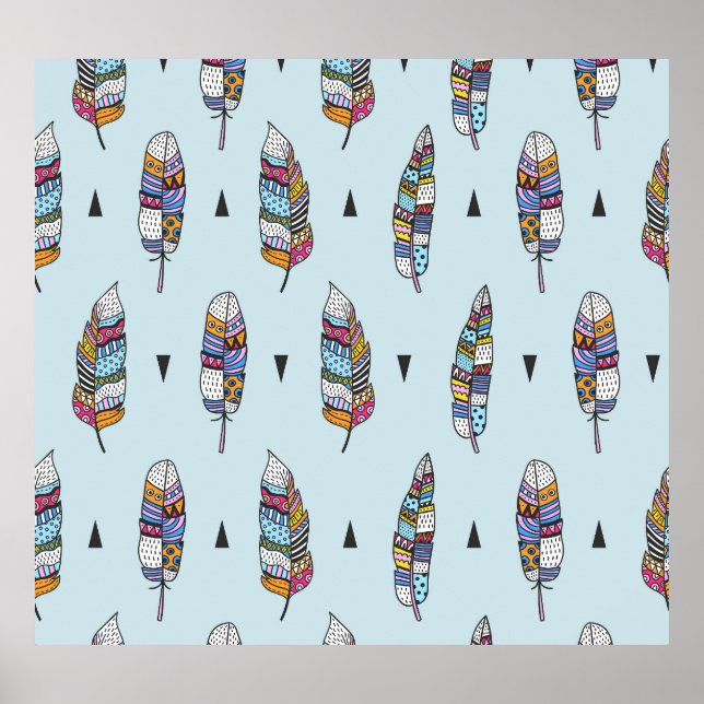 Boho Style Feather Hand Drawn Poster (Front)