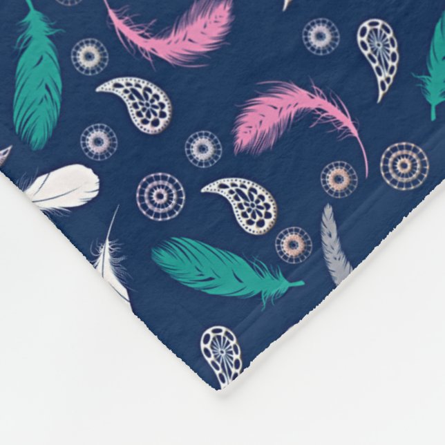 boho style feathers pattern fleece blanket (Corner)