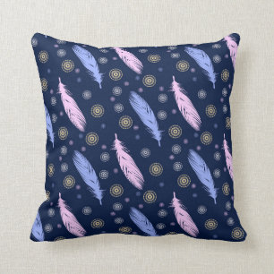 boho style feathers pattern throw pillow