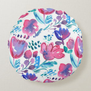 boho style floral rustic hand drawn illustration. round pillow