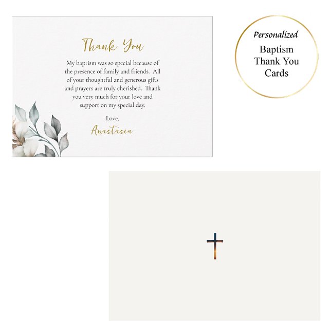 Boho Style Flower and Leaves Orthodox Baptism      Thank You Card (Creator Uploaded)