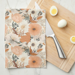 Boho style flowers pattern light colours kitchen towel
